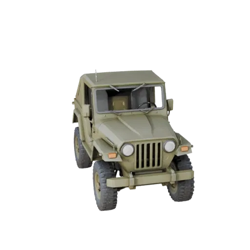 Низкополигональная 3D-модель военного джипа, трехчетвертной игровой вид, низкополигональный актив транспортного средства с бр