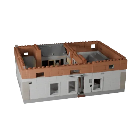 Городской блок комплект печатный STL 3D модель, изометрический вид, показывающий материалы модульного строительного комплекта