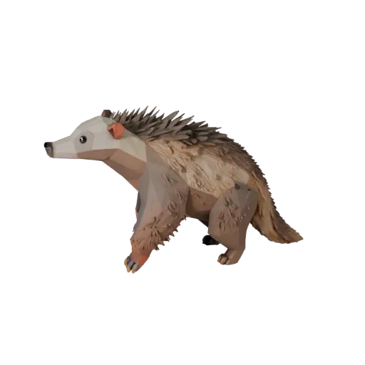 Низкополигональная 3D-модель муравьеда, вид сбоку в игровой камере, низкополигональный ассет животного с четкой анатомией, ес