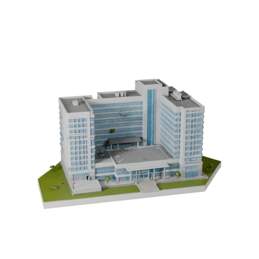 Stylized Hospital Building 3D Model - Game Asset for Architecture