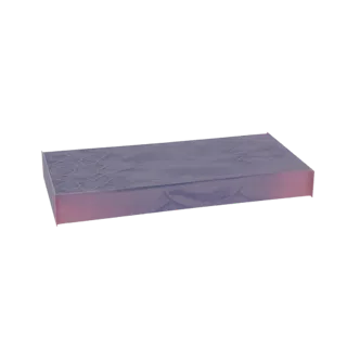 3D-рендер современной геометрической полки с радужной, разноцветной поверхностью на белом фоне.