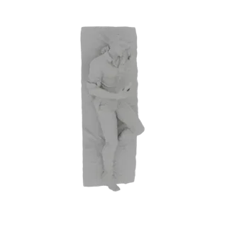 3D model of a man lying on his back on a surface, holding and reading a book.