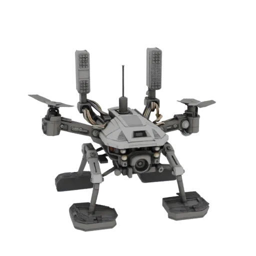 Печатаемая 3D-модель дрона Crawler Lab, изометрический STL-рендер, показывающий металлические рамы, форму робота.