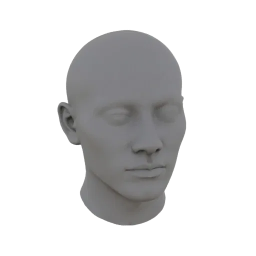 3D модель серого корпуса шлема с закрытыми ушами, вид спереди.