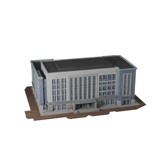 Низкополигональная 3D модель электрической подстанции, готовый к игре экстерьер, демонстрирующий материалы промышленного здан