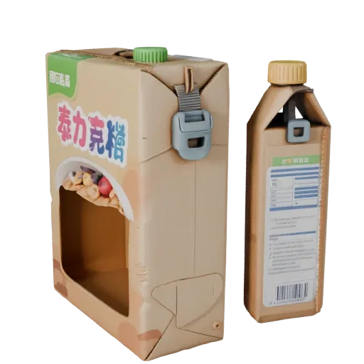Высокополигональная 3D-модель коробки хлопьев в пакете, крупный план студийного рендера, показывающий картон, массу упаковки.