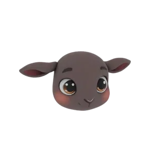 3D render of a cute brown sheep's head with large, expressive eyes and rosy cheeks, isolated on a white background.