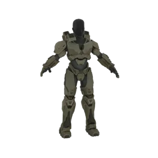3D модель брони Halo Mark IV Mjolnir, показана в нейтральной позе на белом фоне.