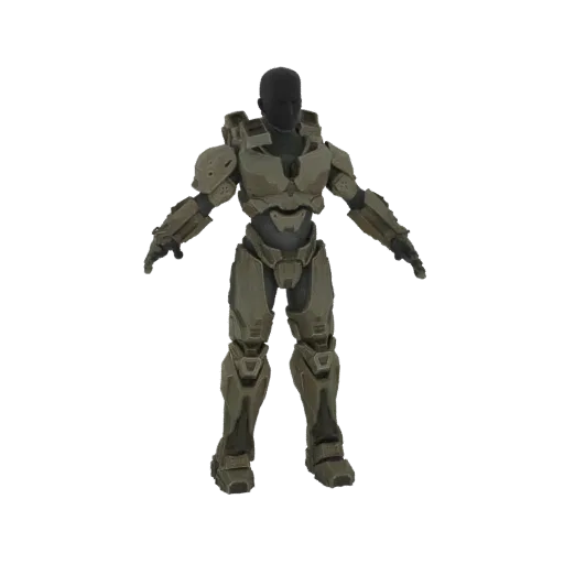 3D модель брони Halo Mark IV Mjolnir, показана в нейтральной позе на белом фоне.