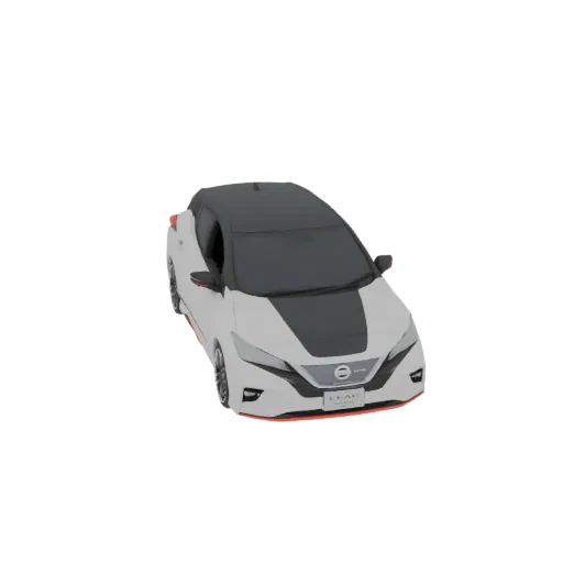 3D рендер автомобиля Nissan LEAF NISMO Concept, белый кузов с черным капотом и крышей, красные акценты.
