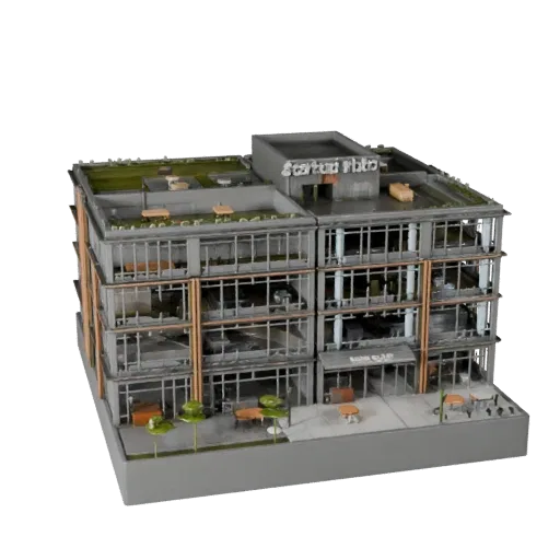 3D модель Startup Hub Office, готовая к Blender, вид рендера студии Blender, показывающий материалы коммерческого офисного зд