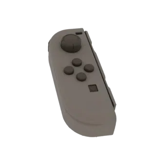 3D модель серого контроллера Nintendo Switch Joy-Con, вид под небольшим углом.