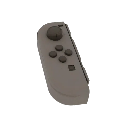 3D модель серого контроллера Nintendo Switch Joy-Con, вид под небольшим углом.