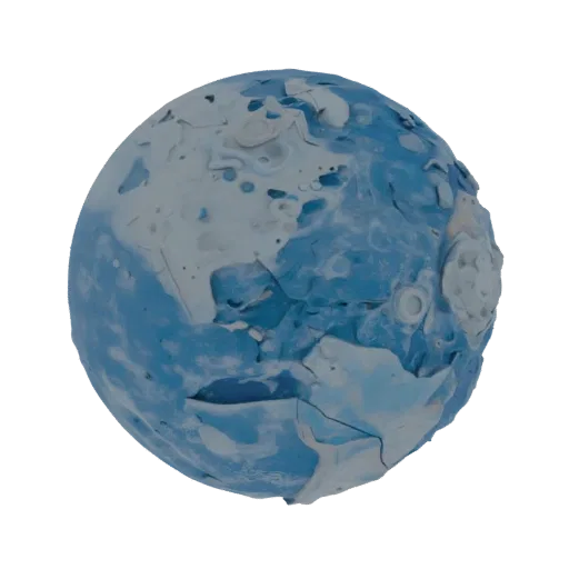 Печатаемая 3D модель Ледяной карликовой планеты, изометрический рендер STL, показывающий масштаб скалистого сферического тела