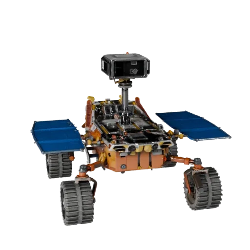 3D-модель марсохода, трехчетвертной студийный вид, готовый для Blender объект транспортного средства с силуэтом миссии, разде