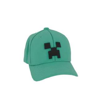3D модель зеленой бейсболки Minecraft Creeper с культовой пиксельной мордой.
