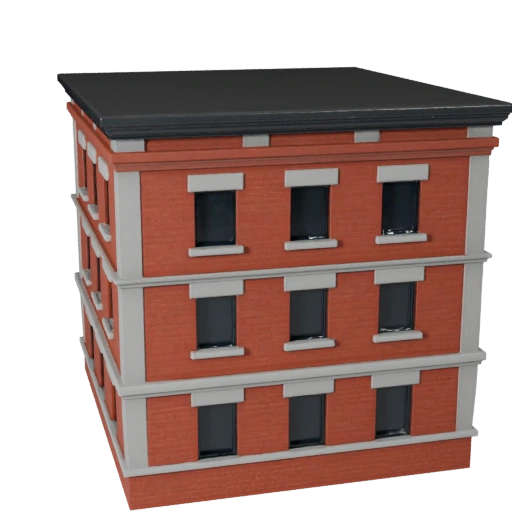 Stilisierte Ziegel-Fassade 3D-Modell - Spiel-Asset für Architektur