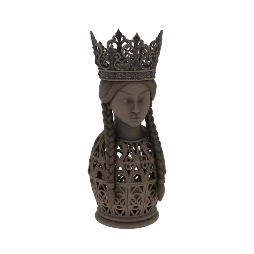 3D модель бюста готической королевы с богато украшенной короной и детализированным филигранным телом.