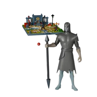 Предварительный просмотр стилизованной 3D-модели миниатюрной сцены подземелья, показывающий слоистые части, вид с трех четвер