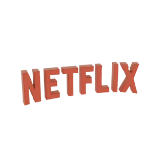 3D-рендер логотипа Netflix смелым красным тисненым шрифтом на белом фоне.
