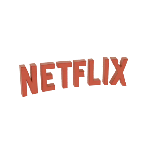 3D-рендер логотипа Netflix смелым красным тисненым шрифтом на белом фоне.