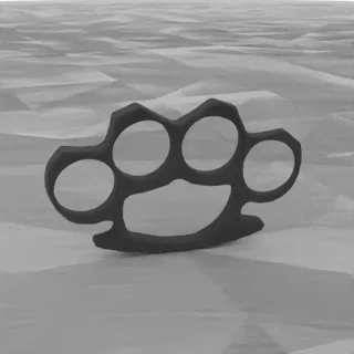 3D модель кастета из темного металла на текстурированной поверхности, демонстрирующая четыре отверстия для пальцев и прочную