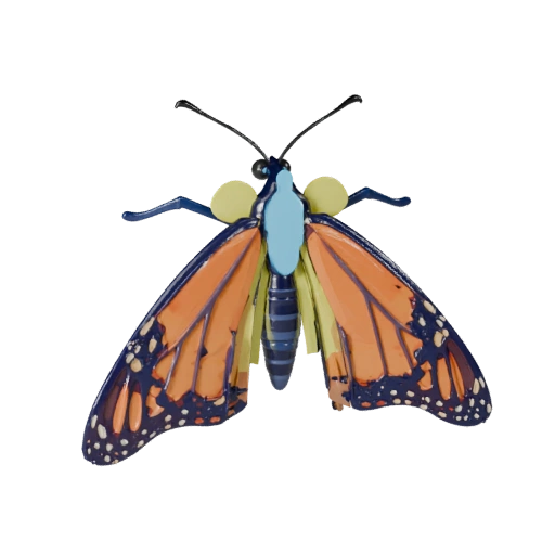 Мультяшная бабочка монарх 3D модель - Стилизованный ассет для анимации