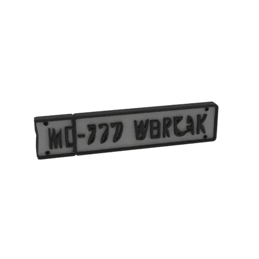 3D модель кастомного номерного знака 'MD-777 WOREAK', с рельефными буквами и доп. пластиной.