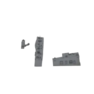 3D модель современного промышленного комплекса с несколькими серыми зданиями на белом фоне.