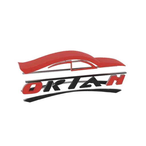 3D модель красного силуэта спорткара с логотипом 'OKTAN' в металлическом черном и красном цвете.
