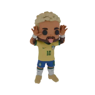 3D-модель Неймара в стиле Funko Pop, в футболке Бразилии, игриво высовывающего язык.