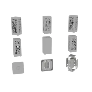 3D модель витиеватого фонаря с искусными цветочными вырезами на белом фоне.