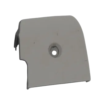3D модель серого углового кронштейна с центральным отверстием, изолированная на белом фоне.