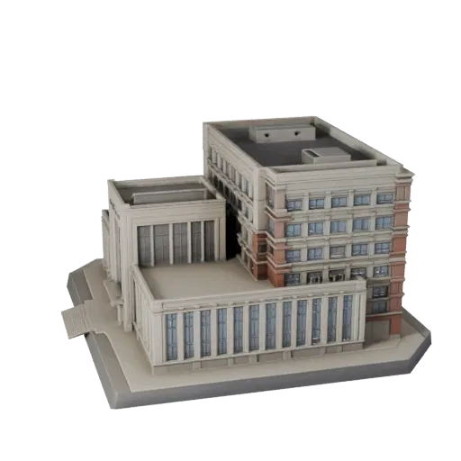 Общественный павильон высокополигональная 3D модель, крупный план архитектурного рендера, показывающий материалы общественног