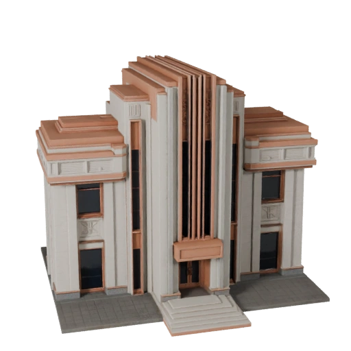Stylized Art Deco Facade 3D Model - Game Asset for Architecture