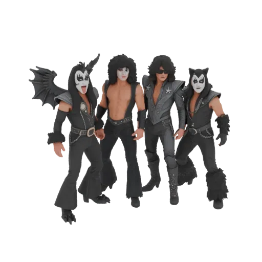 3D модель группы KISS: Джин Симмонс, Пол Стэнли, Томми Тайер, Эрик Сингер в сценических костюмах
