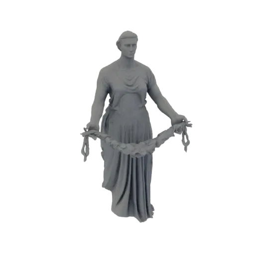 3D модель классической женщины в драпированных одеждах с лавровым венком, в каменной текстуре.