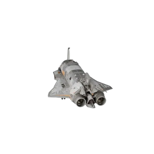 3D-модель орбитального шаттла, вид в три четверти в студии, готовый для Blender объект транспортного средства с силуэтом мисс