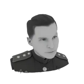 3D-модель бюста советского военачальника в форме, серое рендеринг, белый фон
