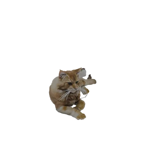 3D модель рыжего полосатого кота лежит, голова повернута, лапы вытянуты, реалистичная текстура шерсти и окрас.