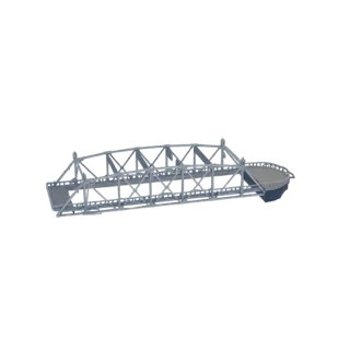 Предварительный просмотр 3D-модели серой металлической секции ферменного моста с изогнутым бетонным въездом, изолированной на