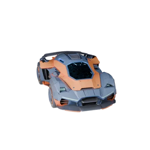 3D модель летающего автомобиля, вид в игровом окне в три четверти, готовый к использованию в Unity ассет транспортного средст