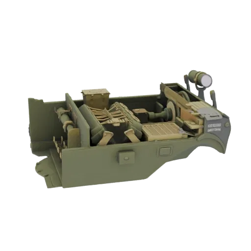 3D модель тележки для пулемета M1917, показывающая детализированную конструкцию с ящиками для боеприпасов и сошниками.