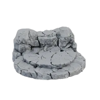 3D модель основы диорамы с треснувшими каменными ступенями, ведущими к неровной платформе, в сером цвете.