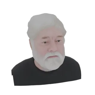 Рендер 3D модели бюста пожилого мужчины с белой бородой и белыми волосами, в черной рубашке.