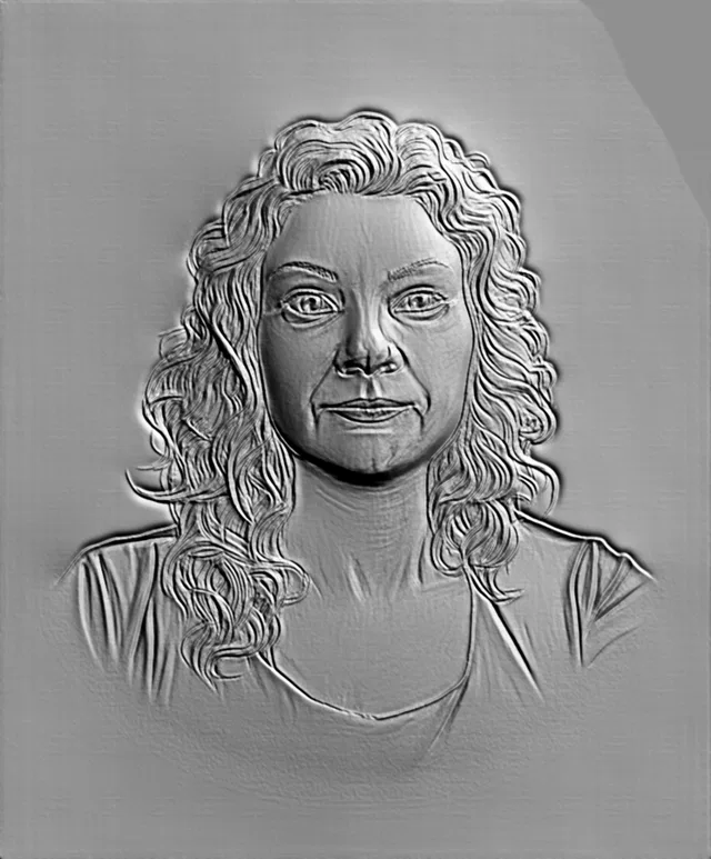 3D модель барельефа женщины с вьющимися волосами, вид спереди