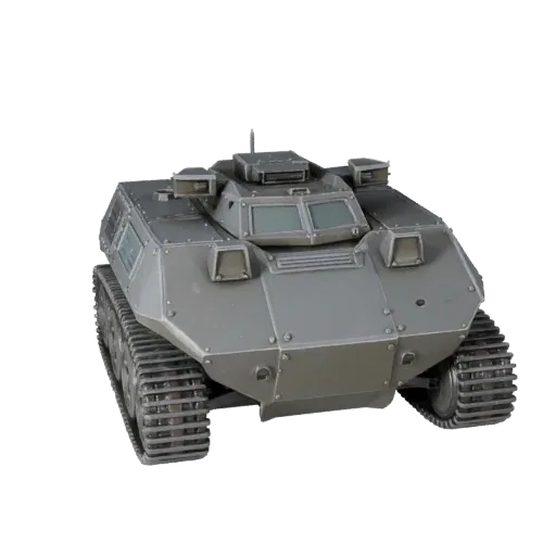 3D модель БТР, трехчетвертной вид в игровом окне, готовый для Unity актив транспортного средства с массивной броней, прочной