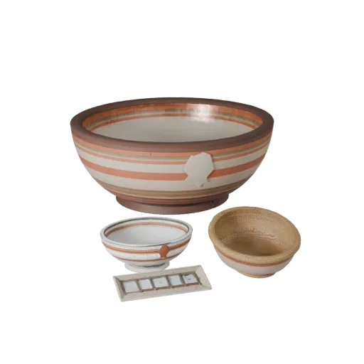 Модульная 3D-модель богемской декоративной чаши, гостиная, изометрический вид модульного комплекта, керамическая деталь.