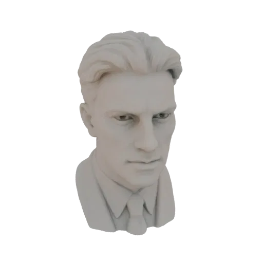 3D модель бюста мужчины в костюме и галстуке, с аккуратной прической и серьезным выражением лица.