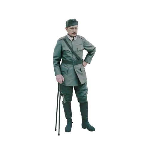 3D модель австро-венгерского офицера в форме, с тростью и выразительным видом.